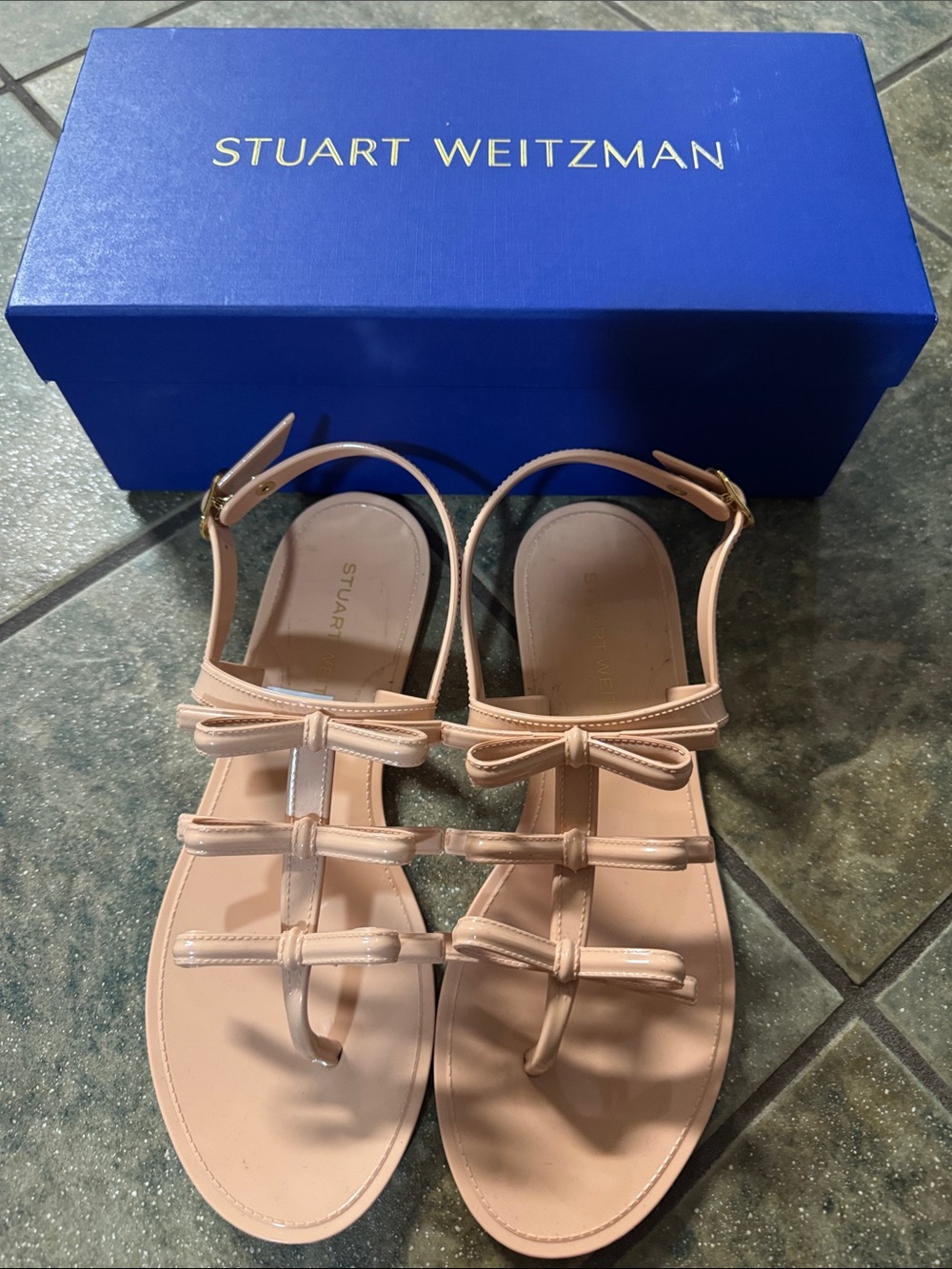 Stuart Weitzman Pink-Tone Bow T-Strap Sandals